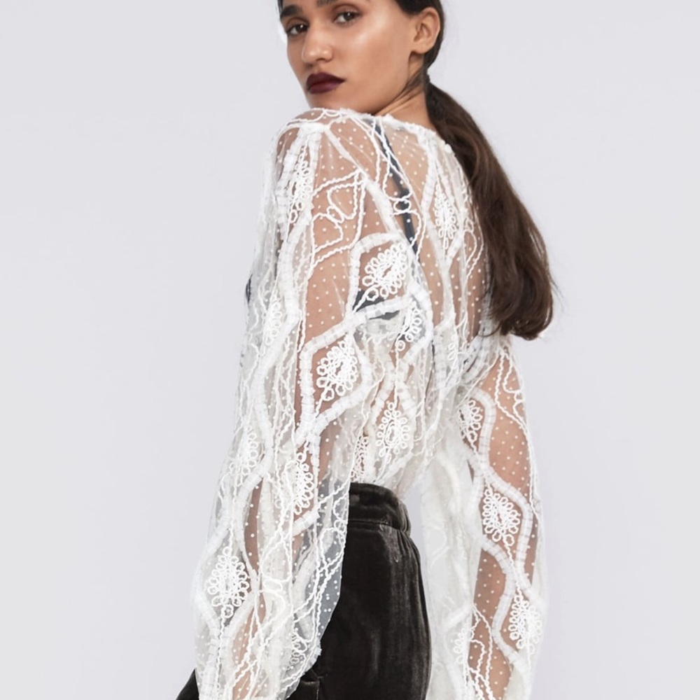 Zara bloggers lace organza tulle top blouse shirt - Picture 2 of 2
